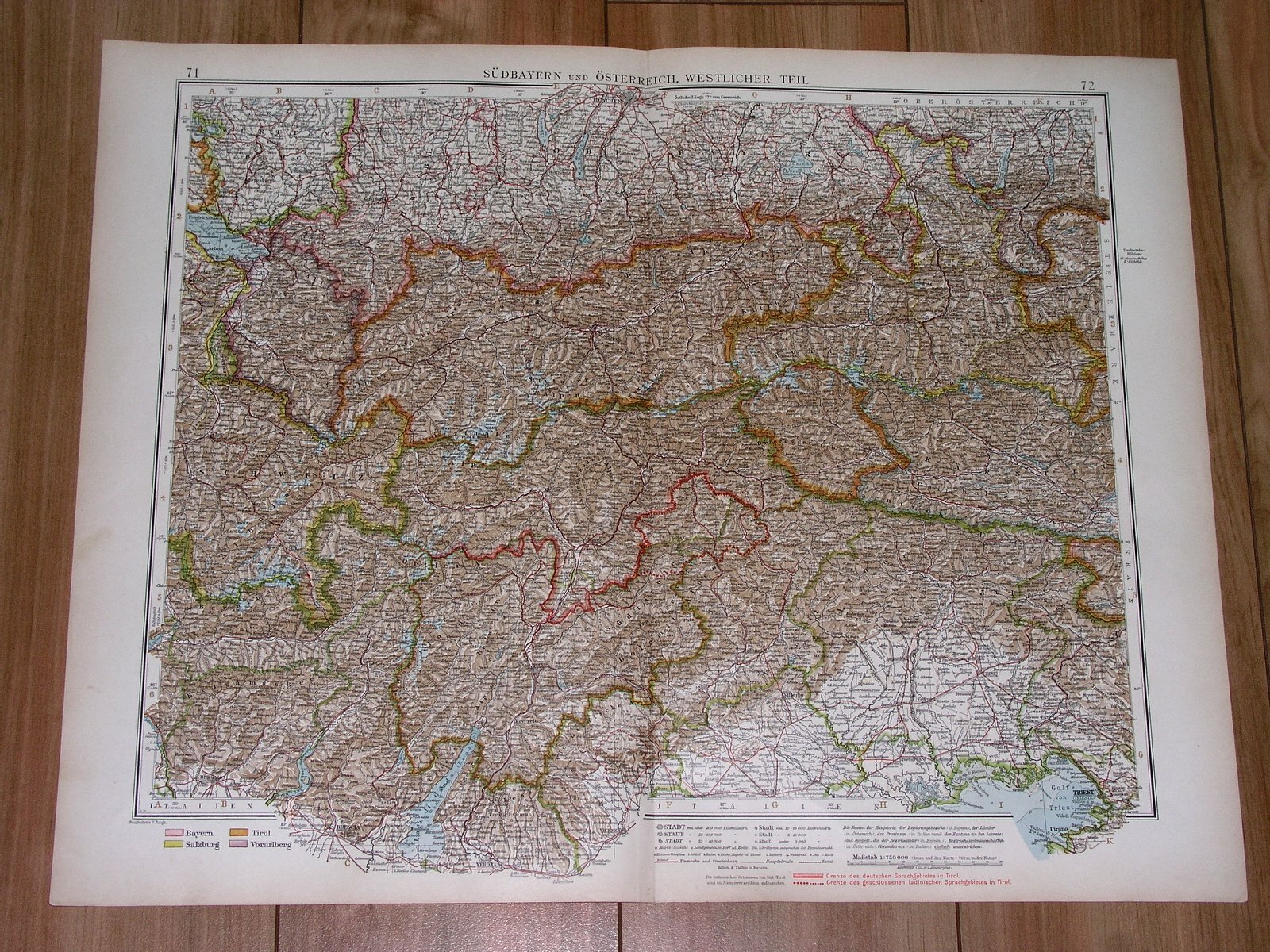 1930 ORIGINAL VINTAGE MAP OF BAVARIA MUNICH MAP ON REVERSE SIDE AUSTRIA TYROL