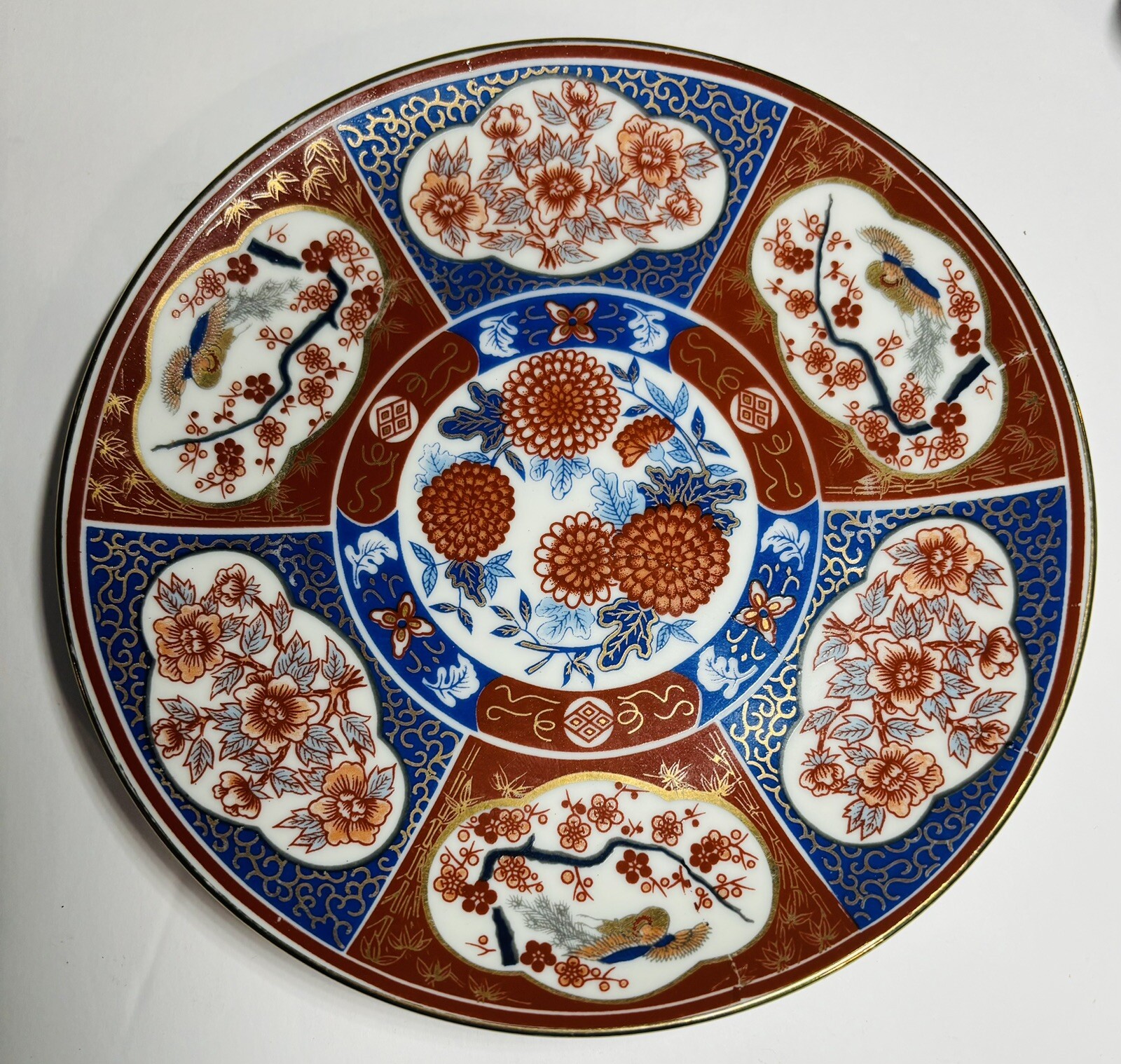 Vintage Old Imari Ware Plate Antique Porcelain Hand Painted Flower Design 6.25”D