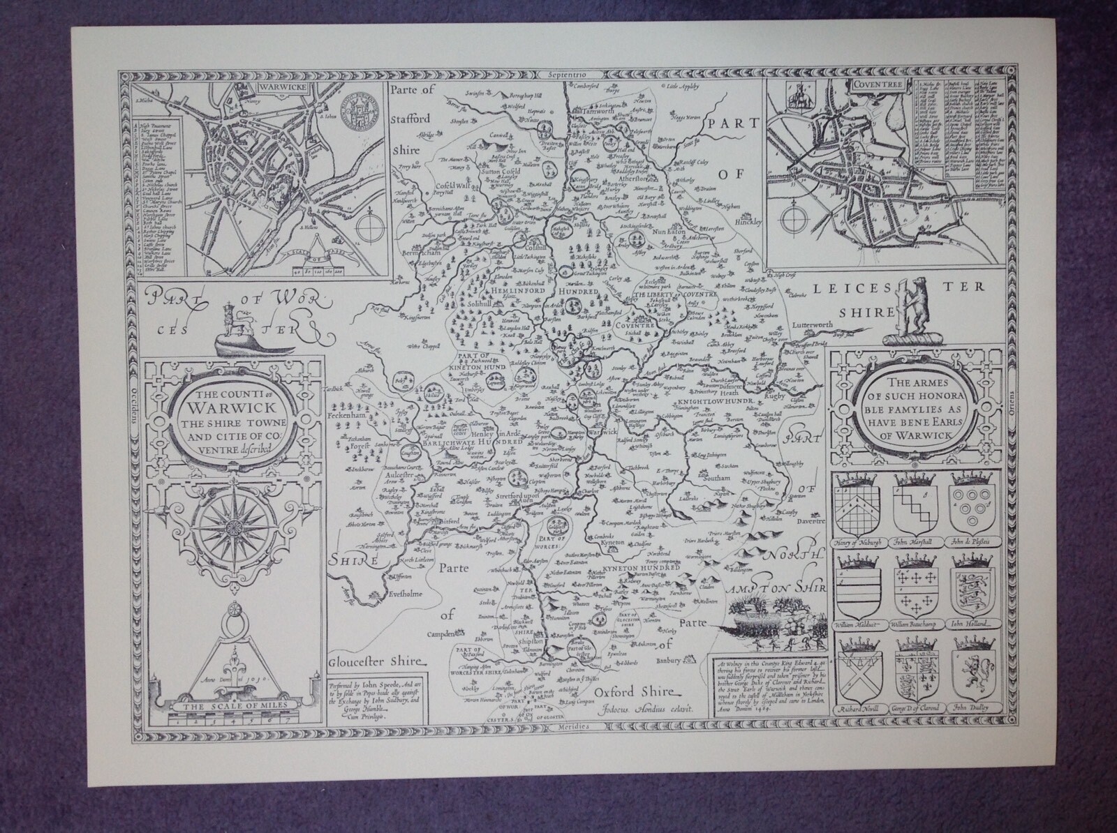 WARWICKSHIRE 1610 MAP by John Speed – Uncoloured
