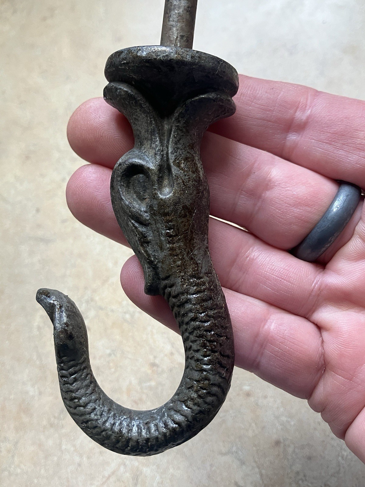 Old Antique LARGE Ceiling HOOK Sea Serpent Fish Plant Lamp Bird Cage Hanger Iron