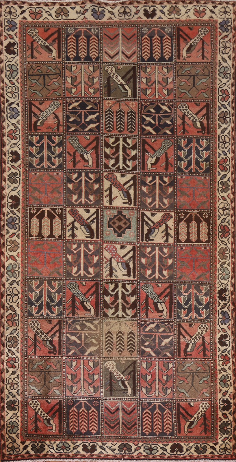 Geometric Bird Design Area Rug Tribal Hand-knotted Traditional Wool Carpet 5×9