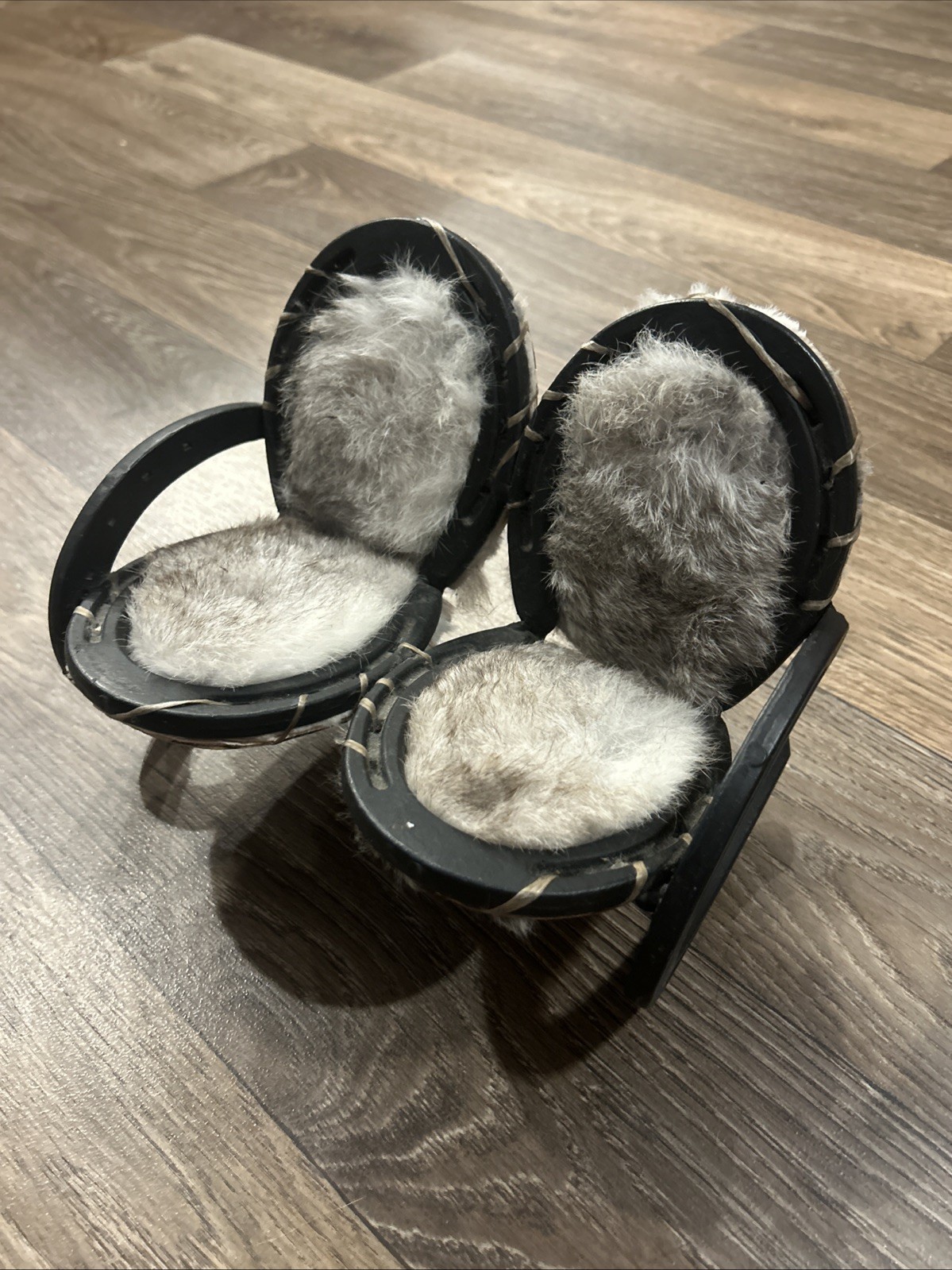 Vintage Handmade Horseshoe Chair/ Loveseat/ Couch Made With Rabbit Fur