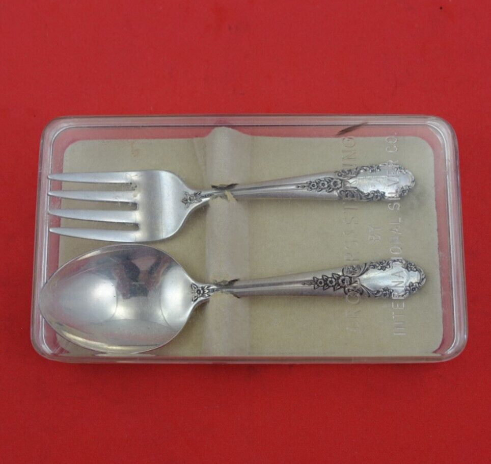 Bridal Veil by International Sterling Silver Baby Set 2pc in Fitted Box 4 1/8″