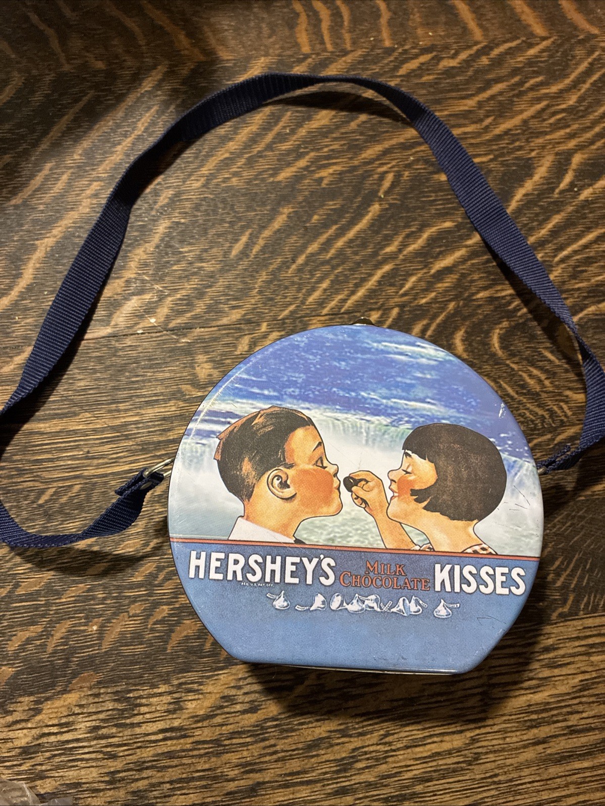 Hersheys Kiss Vintage Tin With Strap-Collectible Lunchbox Style Tin