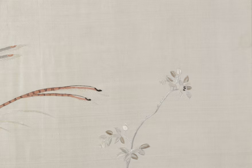 Chinese Silk Embroidery Birds Panel Framed Scissortails on Branch Vintage