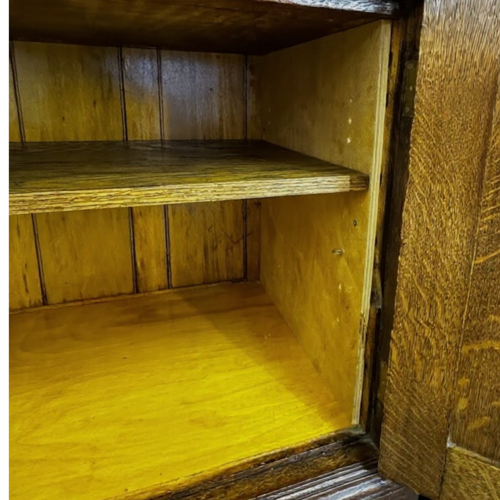 Raised Panel Step Back Oak Cupboard, Tiger Sawn Oak, 1890s #22473