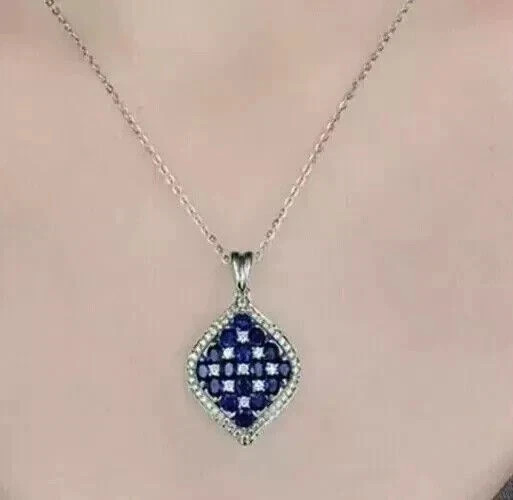 2Ct Oval Cut Lab Created Sapphire Cluster Women Pendant 14k White Gold Plated