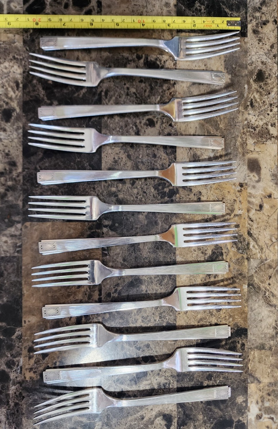 😊SET OF 12 ART DECO c1930 NOBLESSE SILVERPLATED “7 5/8” DINNER🍴FORKS