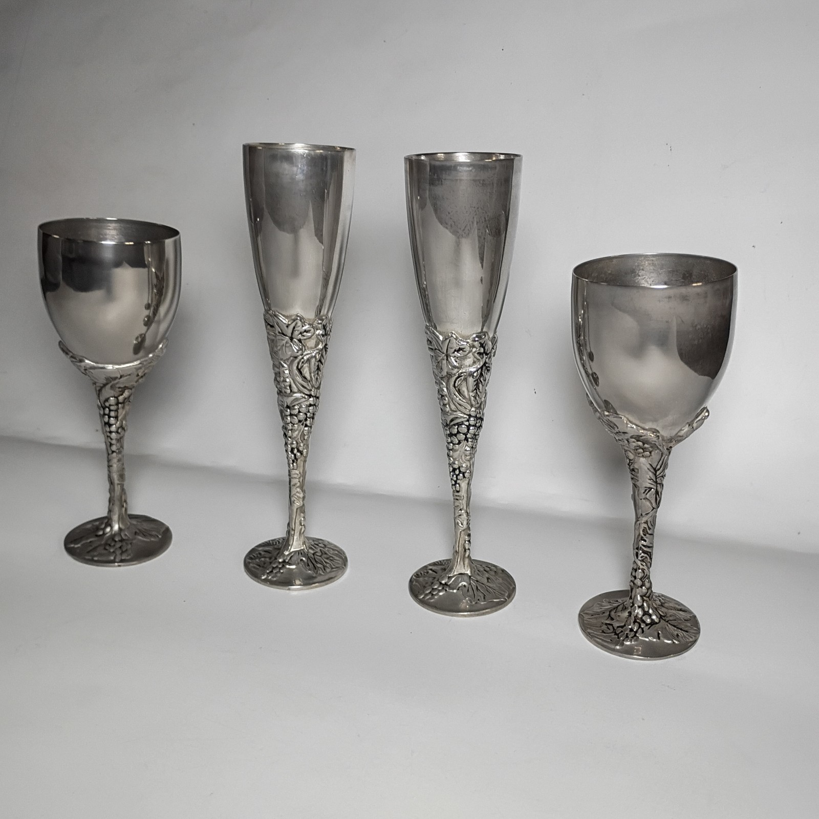 Vintage Godinger Silver Plate Champagne Flute 9.5″ & 7.5 Inch Grape Vine Chalice