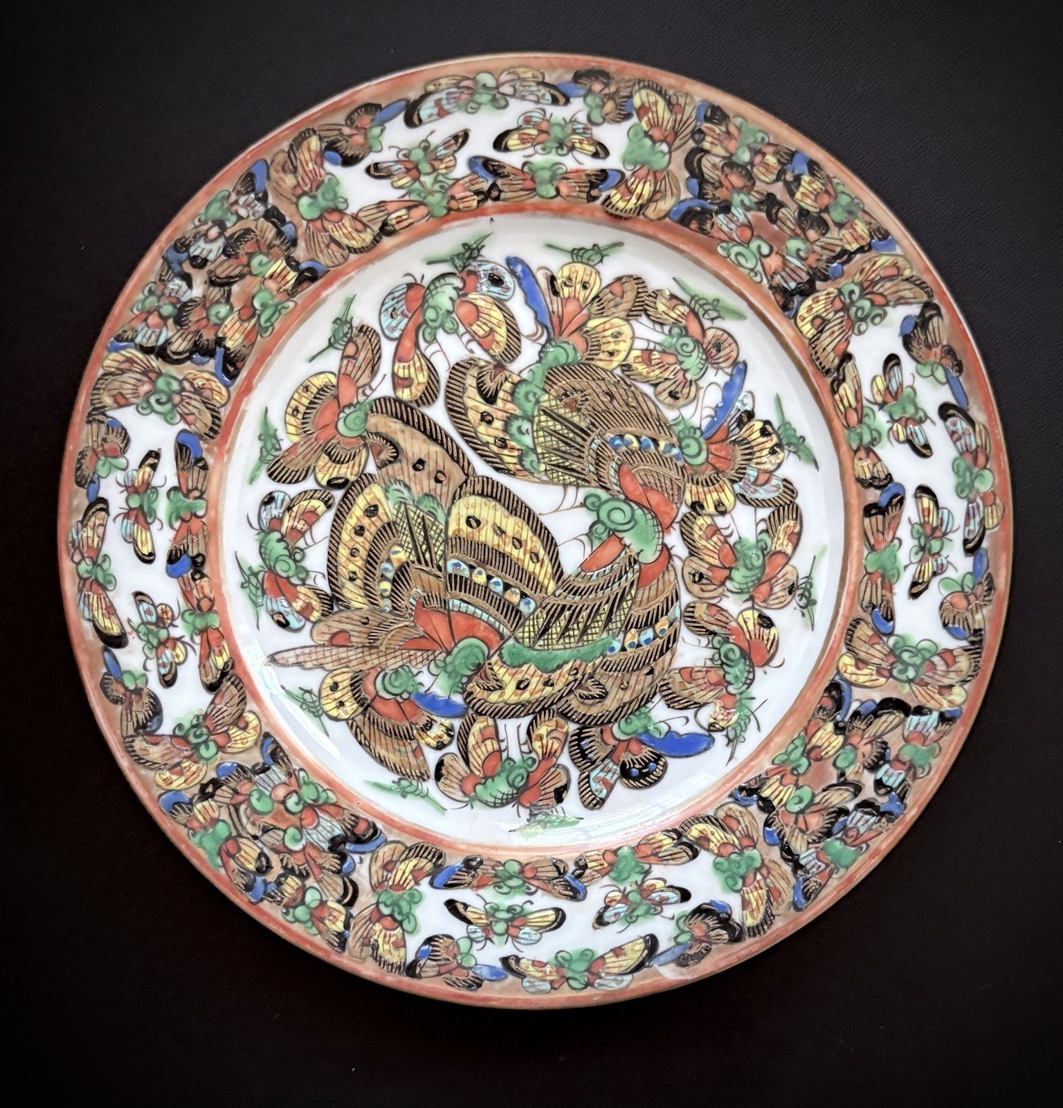 Antique Thousand Butterfly Enamel Bread & Butter Plate China