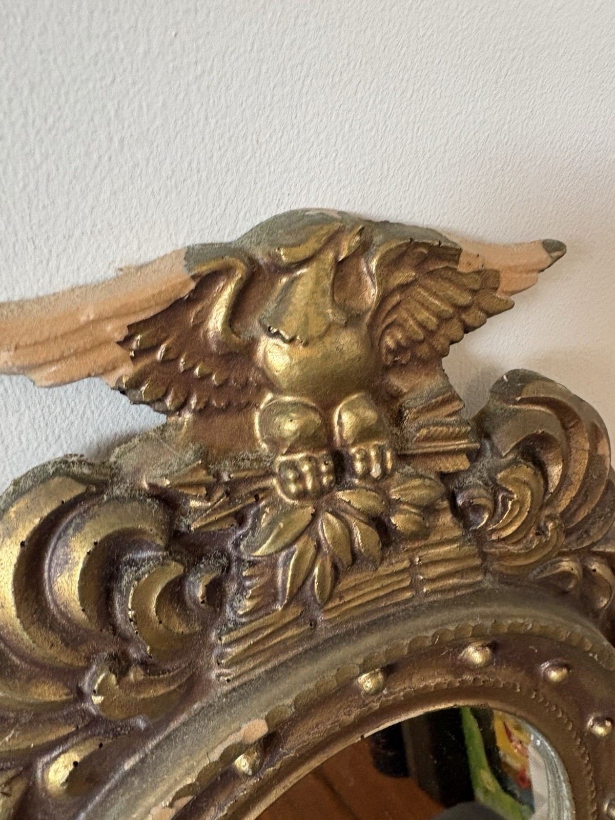 Antique Wood Federal Gold Gilt Porthole Eagle Mirror USA Distressed