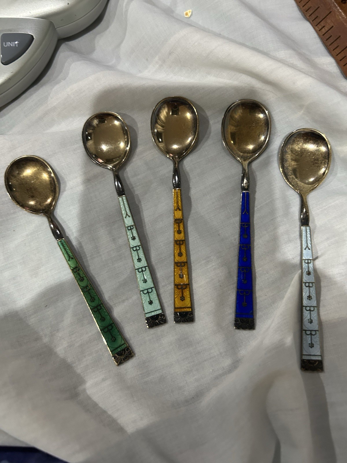 Vintage Kristian Hestenes Norway Sterling Silver Enamel Demitasse Spoons 5