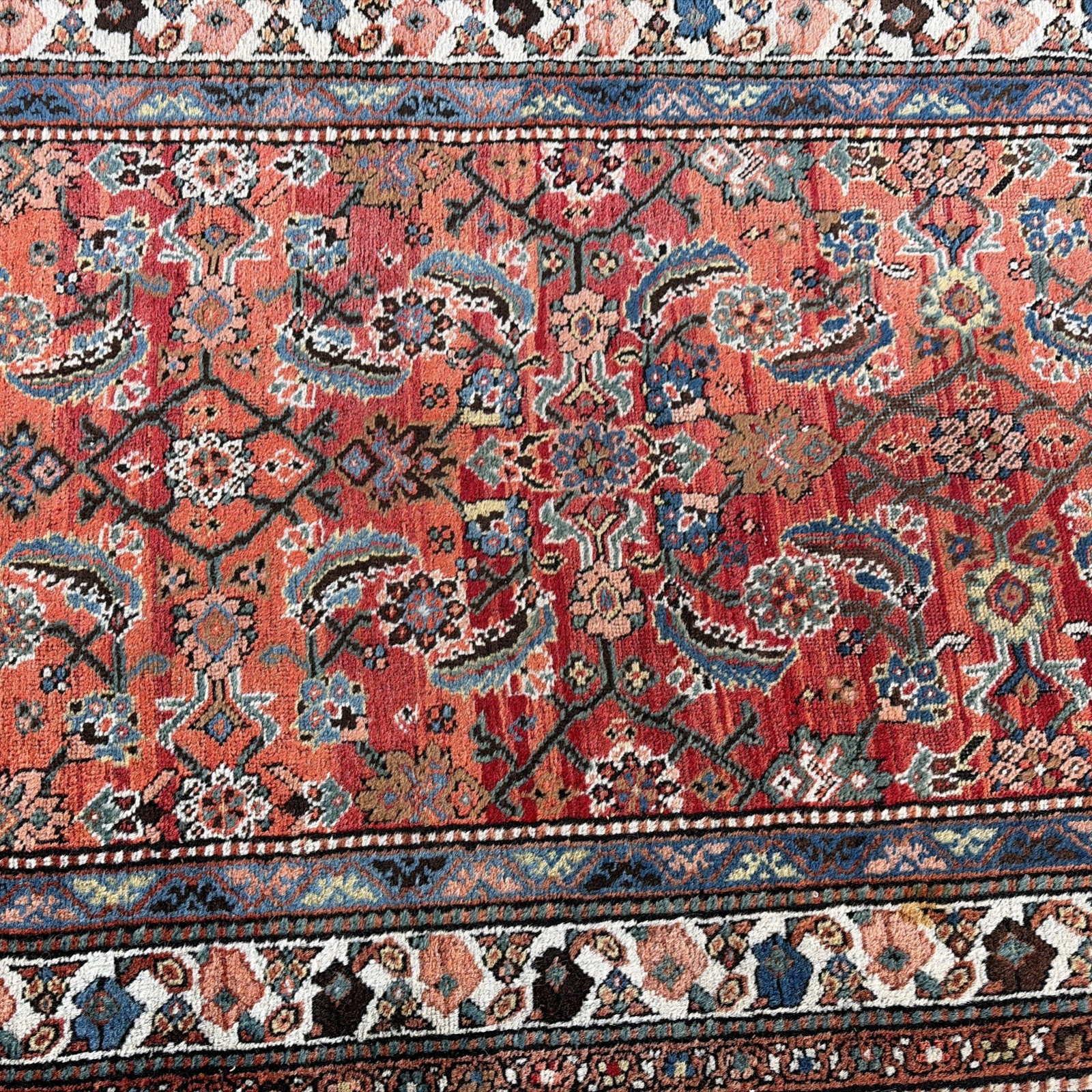 Auth: 19th C Runner Rare Herize Trans Caucasian Wool Beauty Sunset Red 3×14