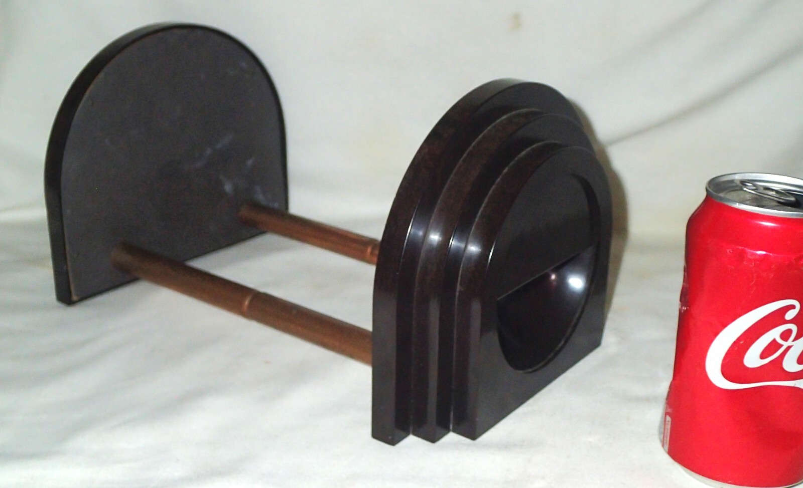 ANTIQUE ART DECO BAKELITE & COPPER SPRING LOADED RODS DESK BOOK RACK BOOKENDS US