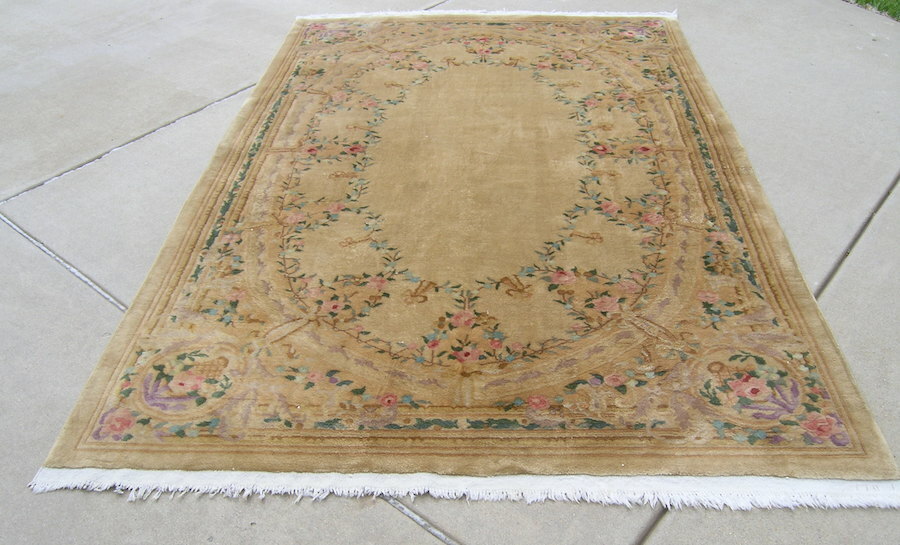 Antique Art Deco Chinese Oriental Rug Carpet Nichols 6×9′ Golden Beige