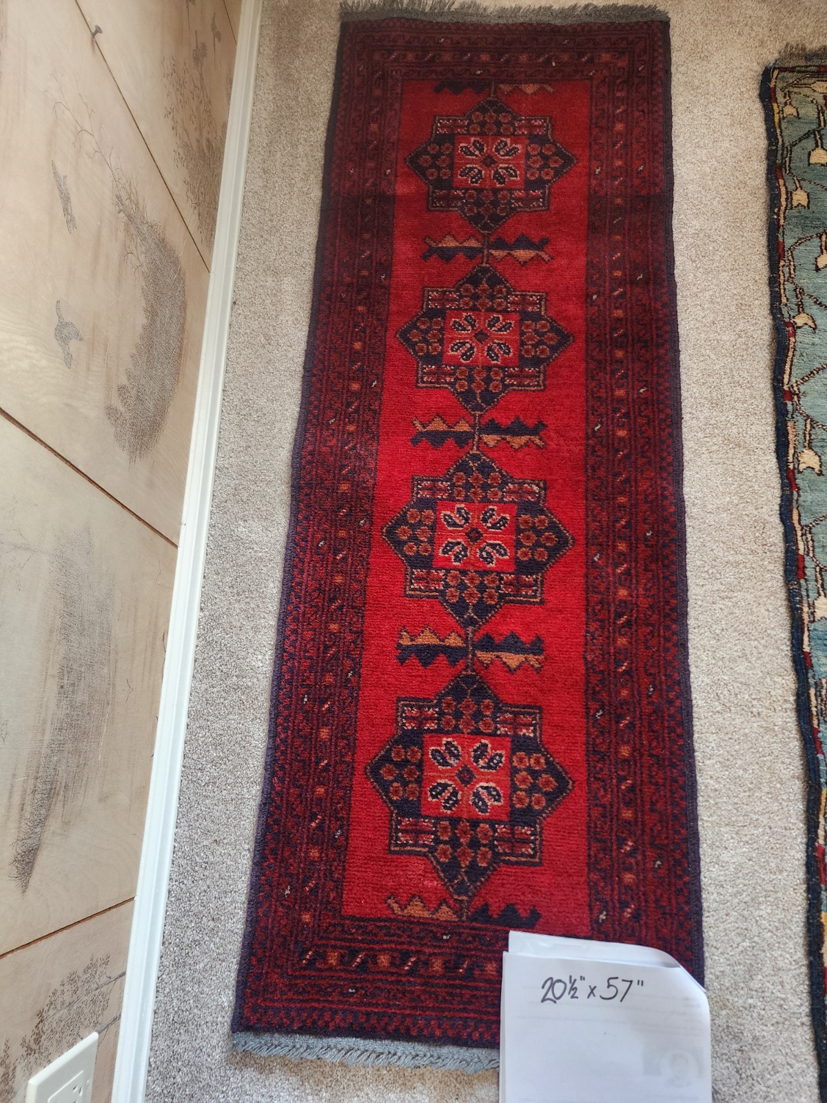 Vintage Hand-knotted Afghan Bokhara Runner- 20.5″ X 57″