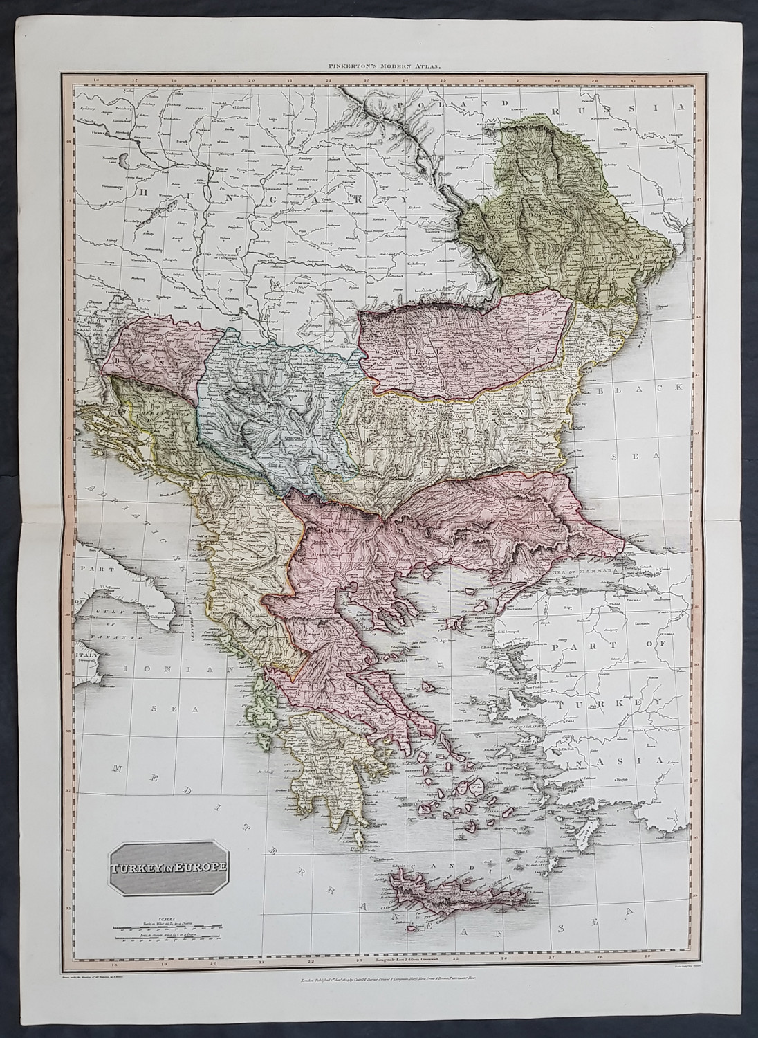 1814 John Pinkerton Large Antique Map of Turkey in Europe – Greece to Hungary