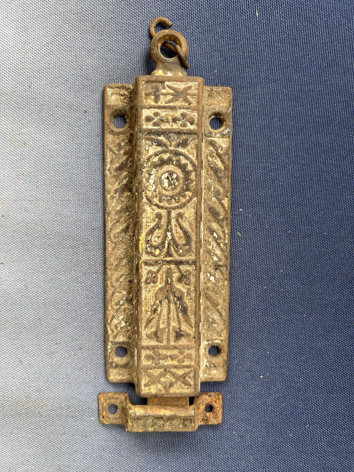 Antique Late 1800s Ornate Victorian Cast Iron Spring Bolt Door Window Latch Lock