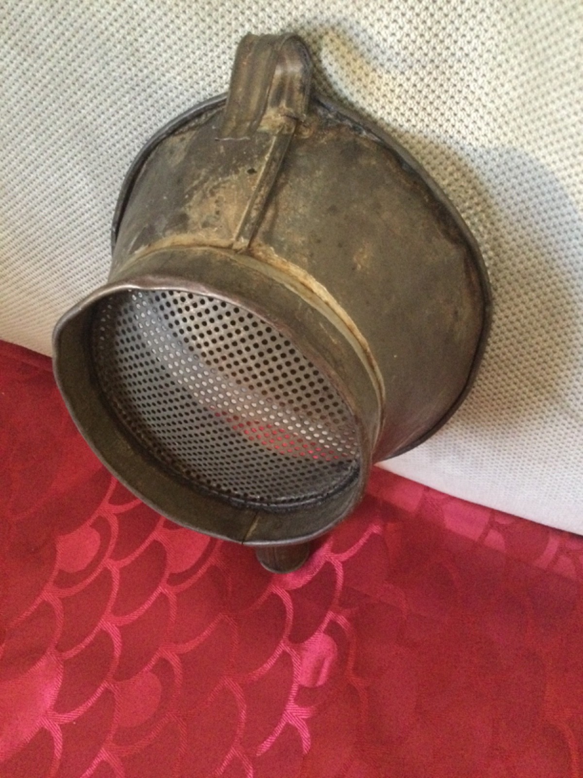 Vintage Tin Dipper Strainer Mesh Bottom Ladle Old Antique Tinware Food Sieve