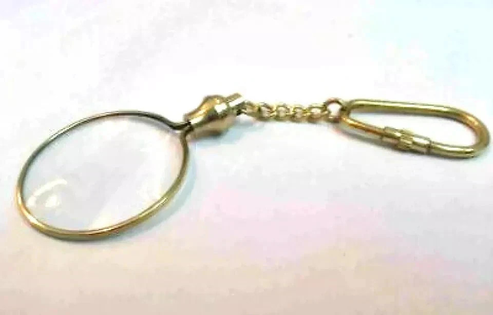 Brass mini magnifying glass magnifier with chain and Leather cover paper reader