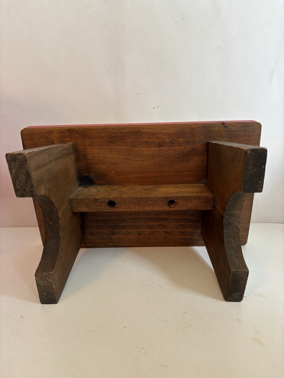 Small Hand Crafted Wood Bench Stool Doll Toy- Painted Clown SignedBy Jean Birch