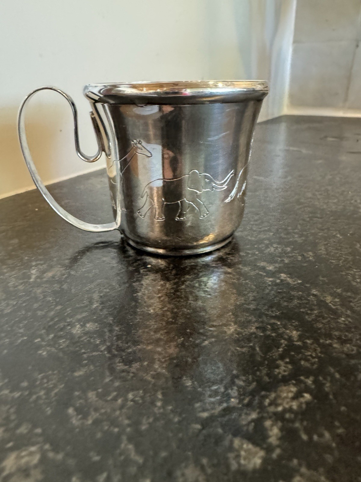 Antique Napier Company Silver plate Child’s Baby Cup With Engraved Animals
