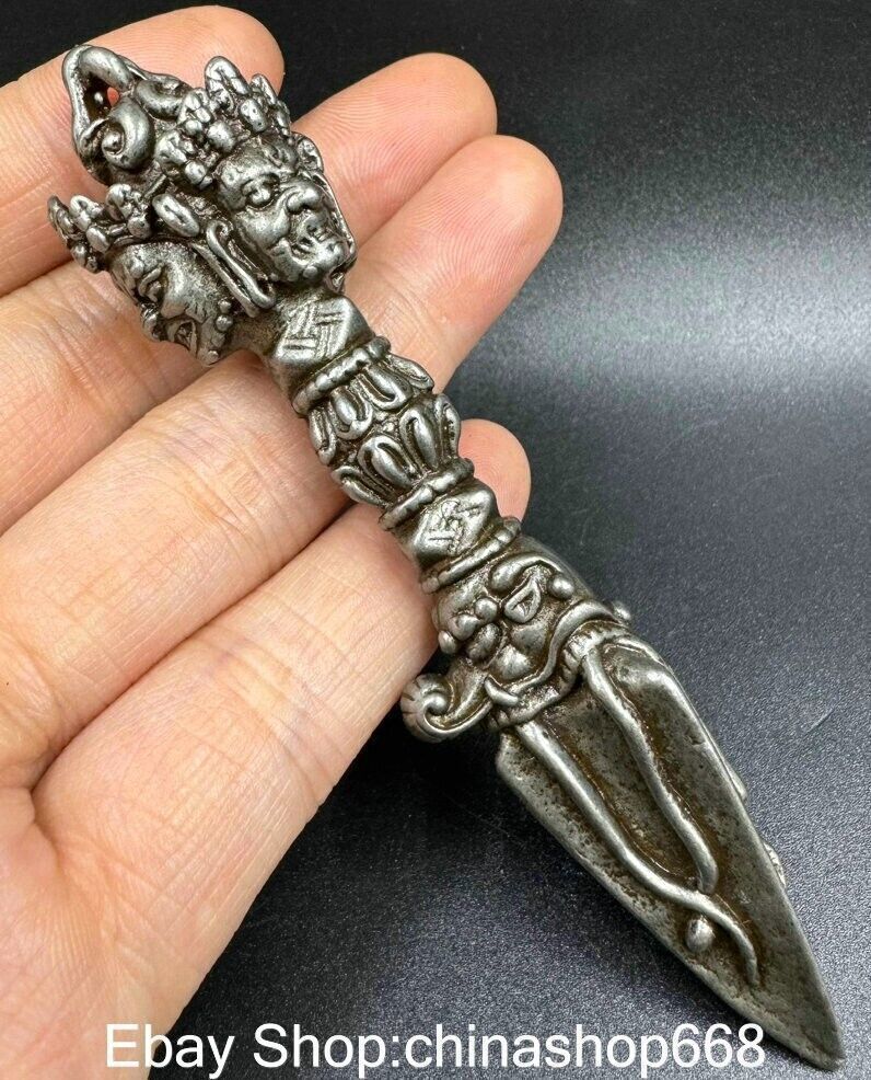 4″ Old Tibet Meteorite Buddhism Mahakala Buddha Phurba Dagger Holder Faqi Amulet
