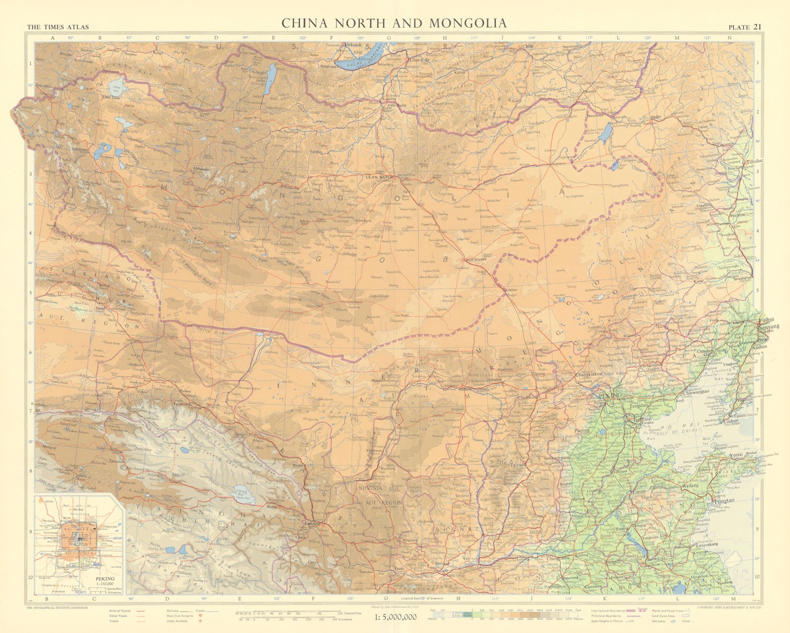 Northern China & Mongolia. Peking plan. TIMES 1958 old vintage map chart