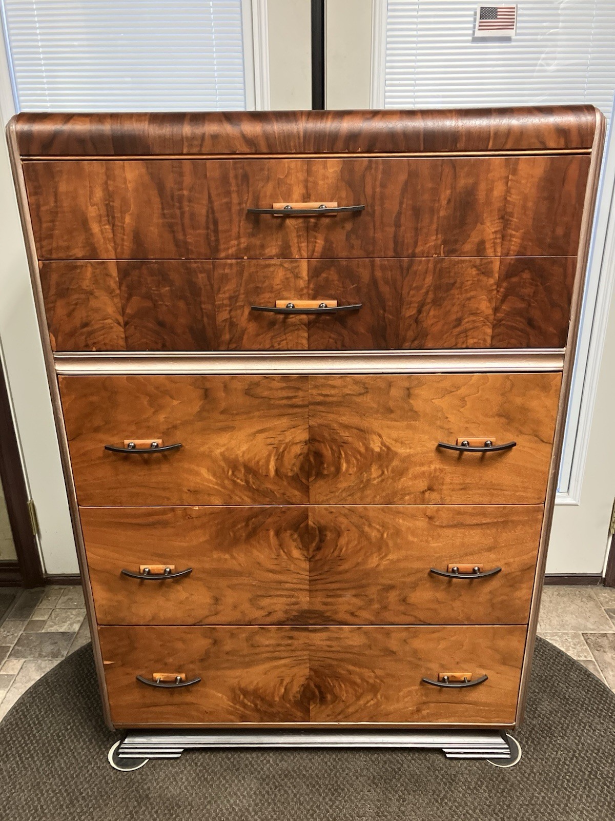 Stunning Antique ART DECO 1930s “Tallboy” WATERFALL Dresser