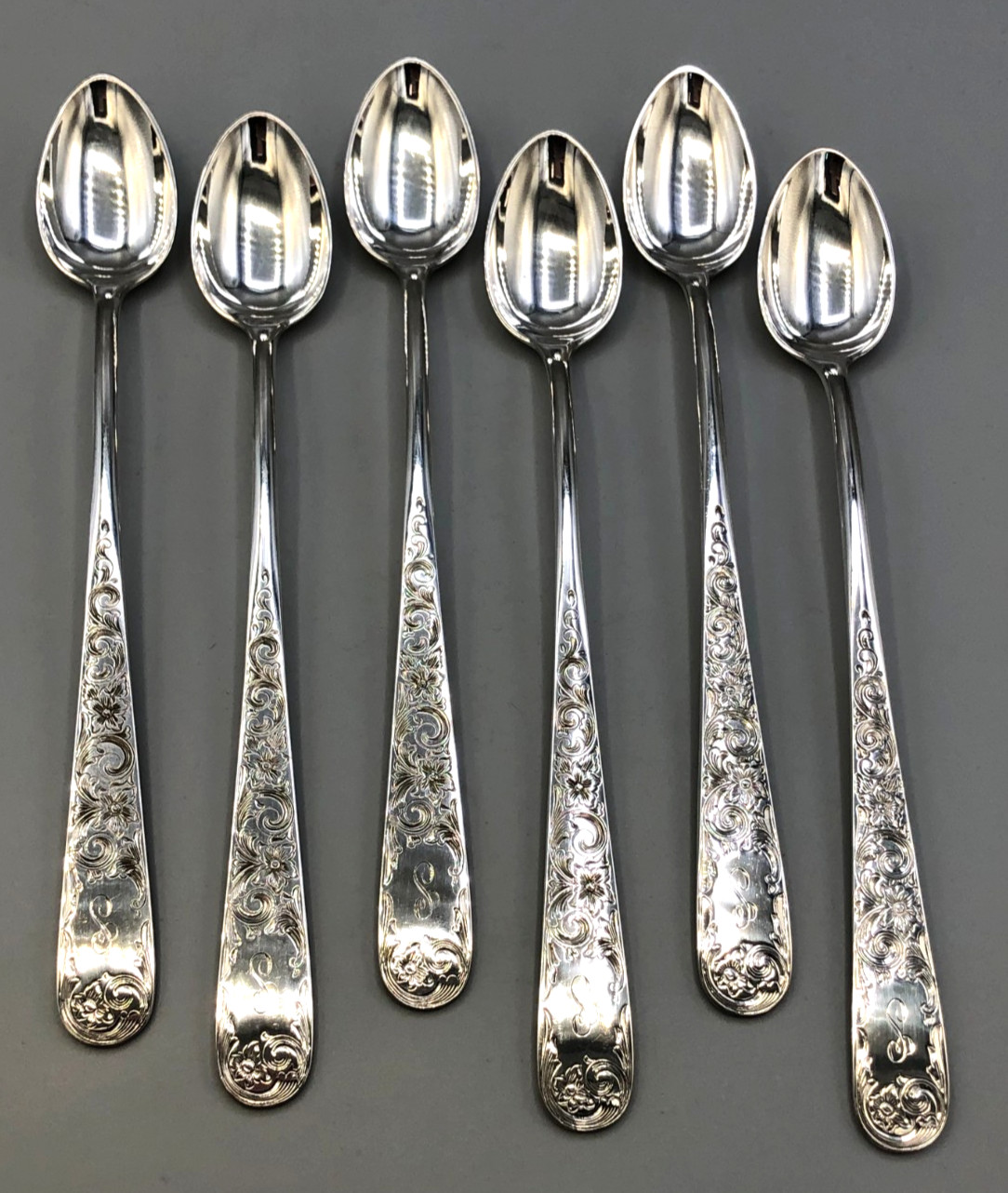 Old Maryland Engraved by S. Kirk & Son Sterling set of 6 Iced Teaspoons 7.75″