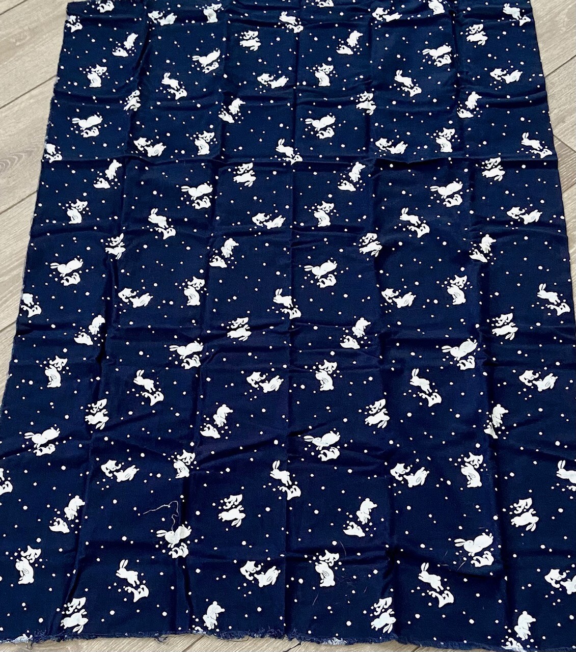 VINTAGE JAPANESE TEXTILE FABRIC- AIZOME INDIGO BLUE KASURI RABBITS -106cm x 78cm
