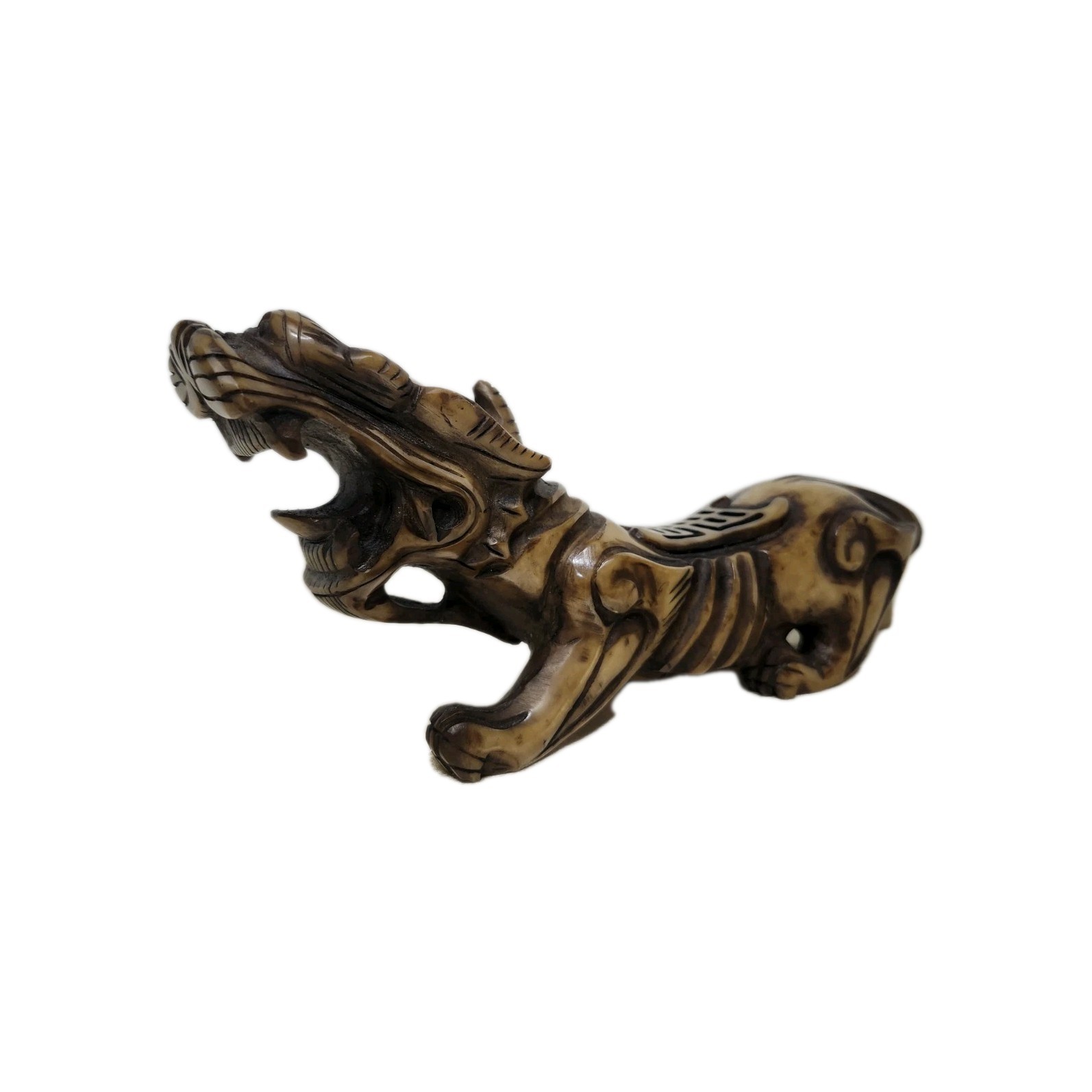 Antique Chinese Hand Carved Stone Dragon Pillow Statue Fengshui Mythical Beast