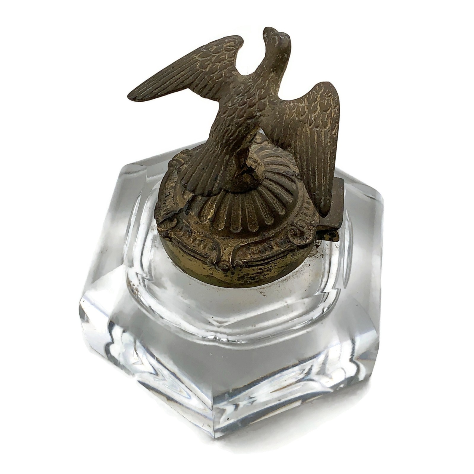 Antique Glass / Crystal & Brass Eagle Inkwell German? American? French? Ink well