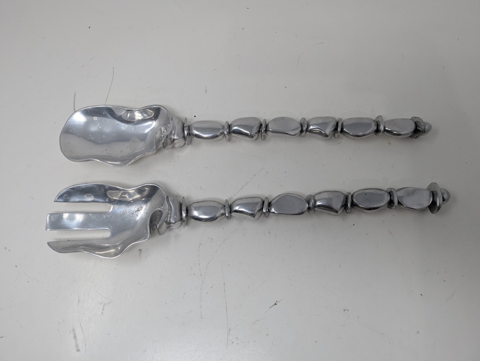 Vintage Large Serving Spoon & Fork Set Pebble Handle Design 14″ Long (86)