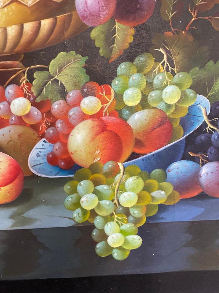 Hand Painted Oil Painting – Glass of Wine Grapes Fruit Still Life Scene 40″x30″