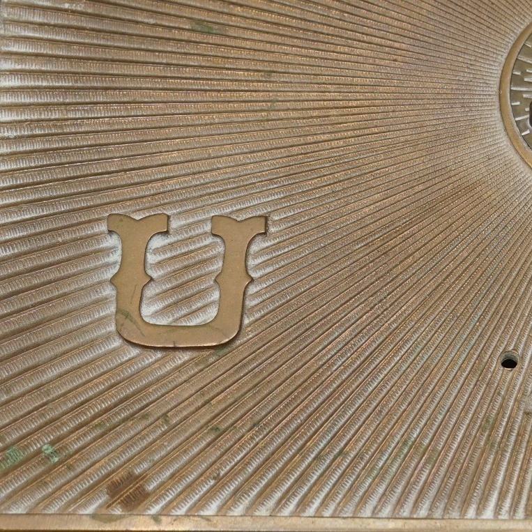Antique US Post Office Brass Mailbox Door Alphabetical Dial Sunburst Pattern