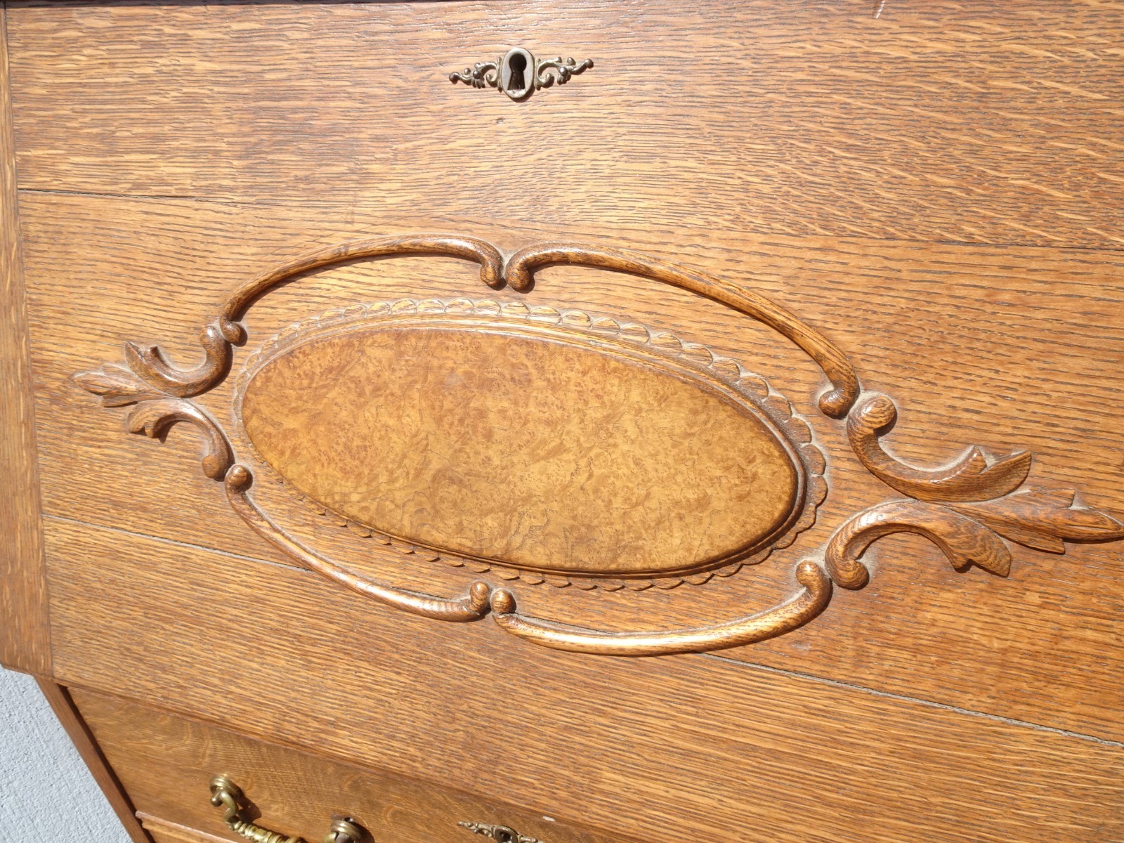 Antique Slant Front Drop Leaf Secretary Desk Quartersawn Oak with Mirror
