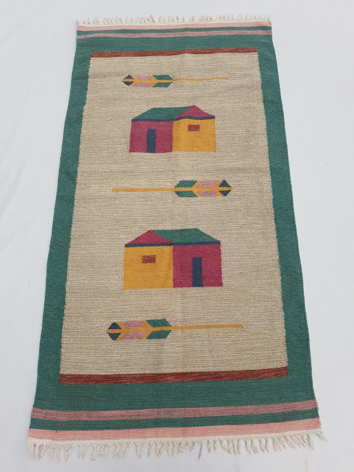 Vintage Handmade Traditional Geometric Multicolor Kilim Rug Carpet 5.1×2.7ft
