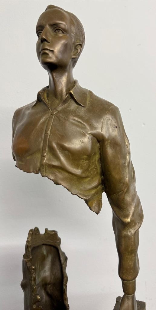 Surrealist Bronze & Marble Sculpture – Walking Man – after Bruno Catalano – 61cm