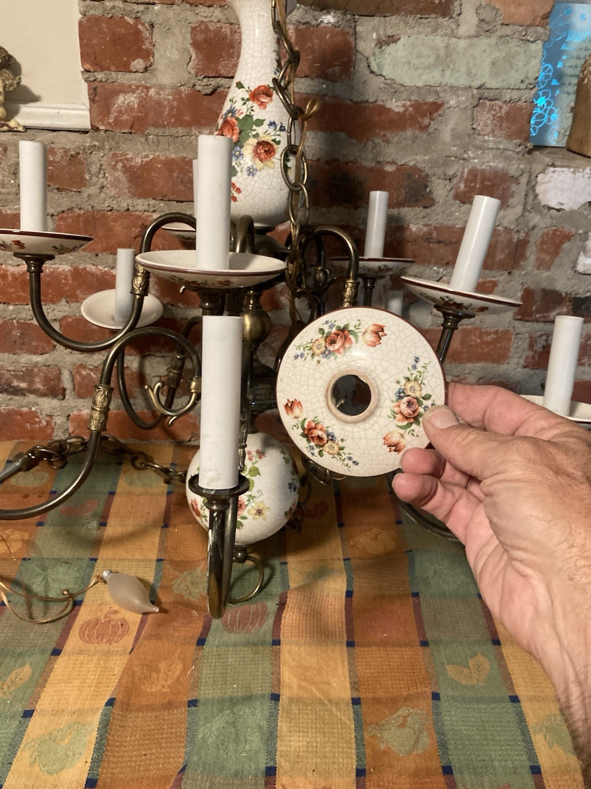 Vintage Chandelier Made In Italy Porcelain & Brass Capodimonte 10 Arms