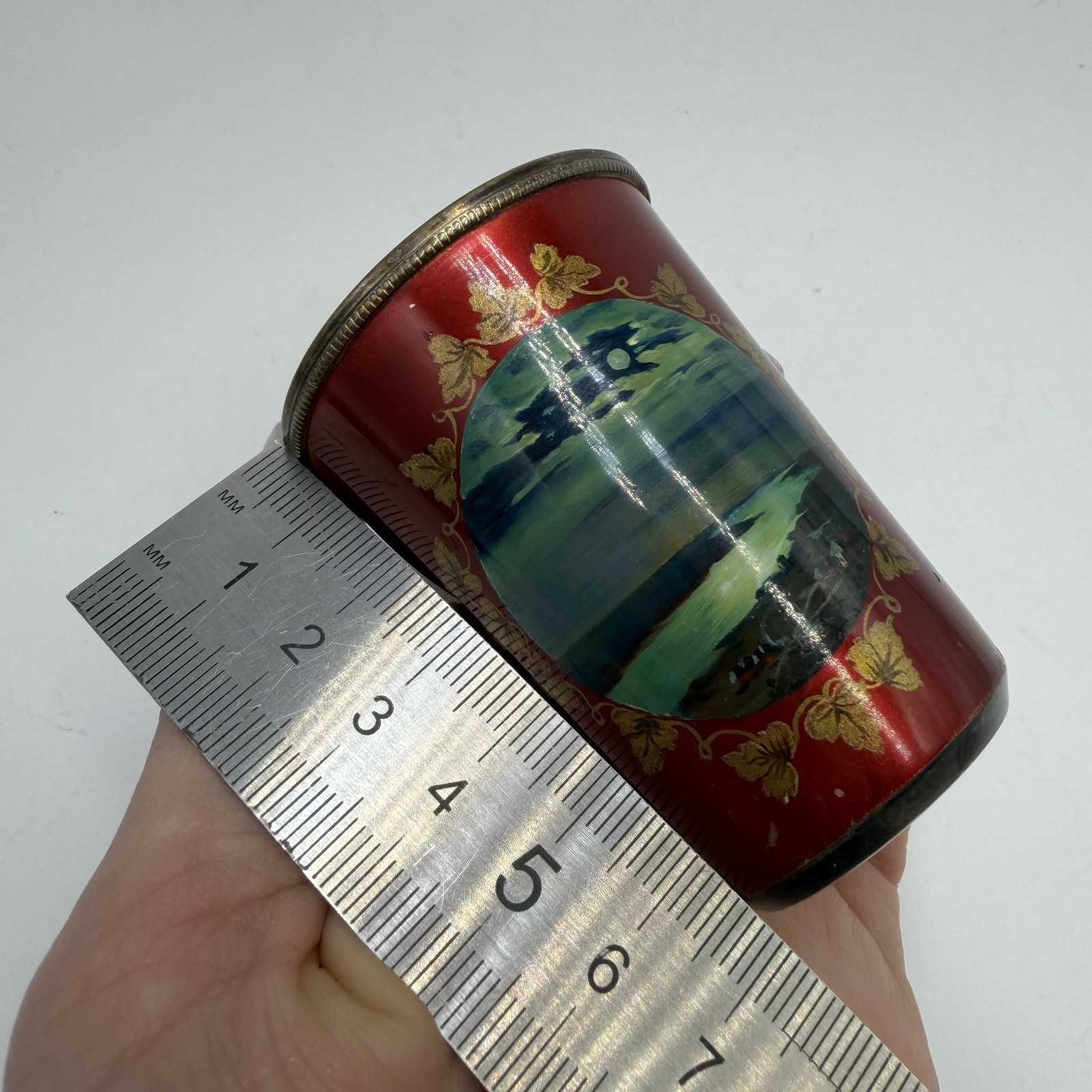 Vintage Soviet 875 Silver Enamel Shot Glass Palekh Style Tallinn Marked 1950s