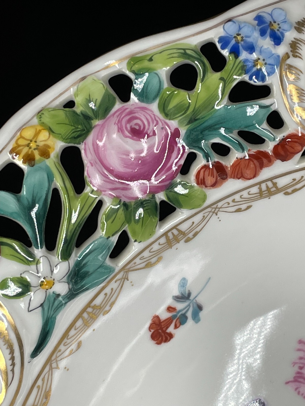 Carl Thieme Dresden Large Footed Painted Floral Reticulated Centerpiece Bowl