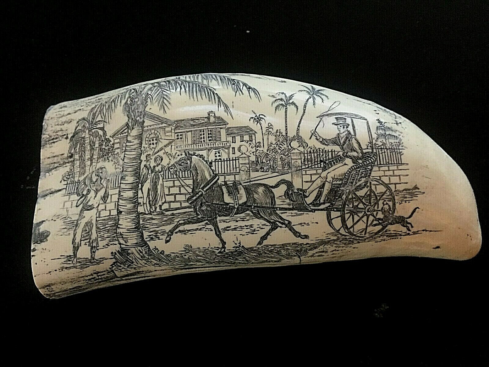 VERY NICE DETAILED Scrimshaw Sperm whale tooth resin replica “WEARING & CO. 7”