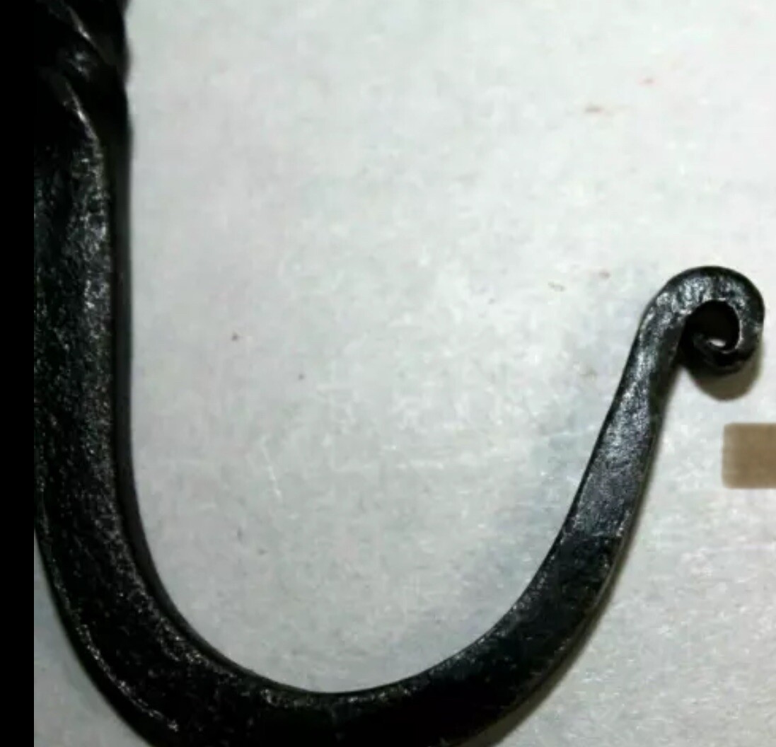 1; Primitive Colonial 6″ Braided Wrought Iron Black Lamp Hook Wall Hanger Metal