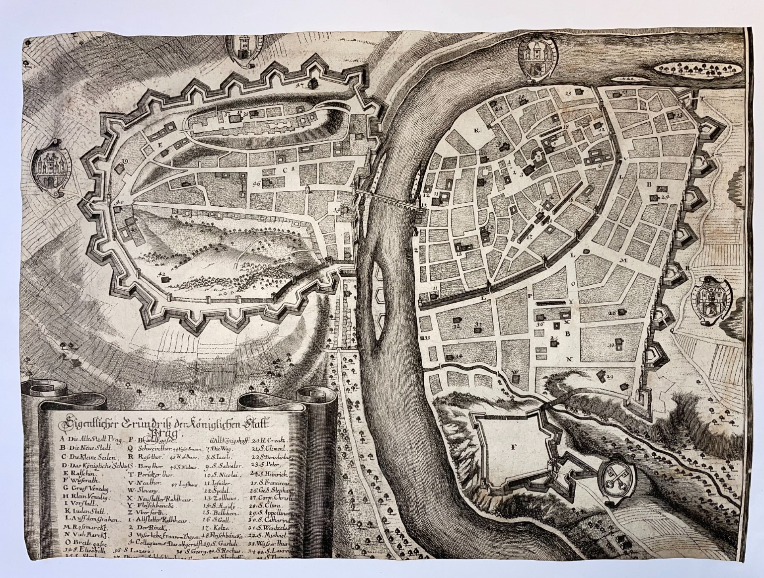 PRAG CZECH REPUBLIC 1650 MATHAEUS MERIAN ANTIQUE PLAN 17TH CENTURY