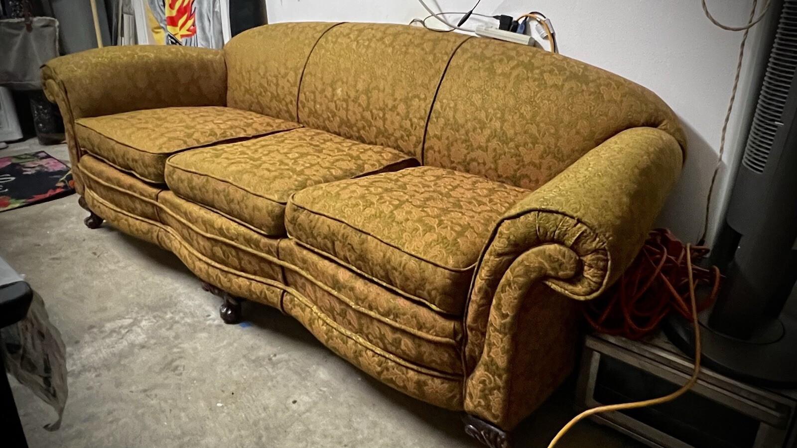 Camelback Chippendale Style Sofa with Carved Mahogany Ball & Claw Feet