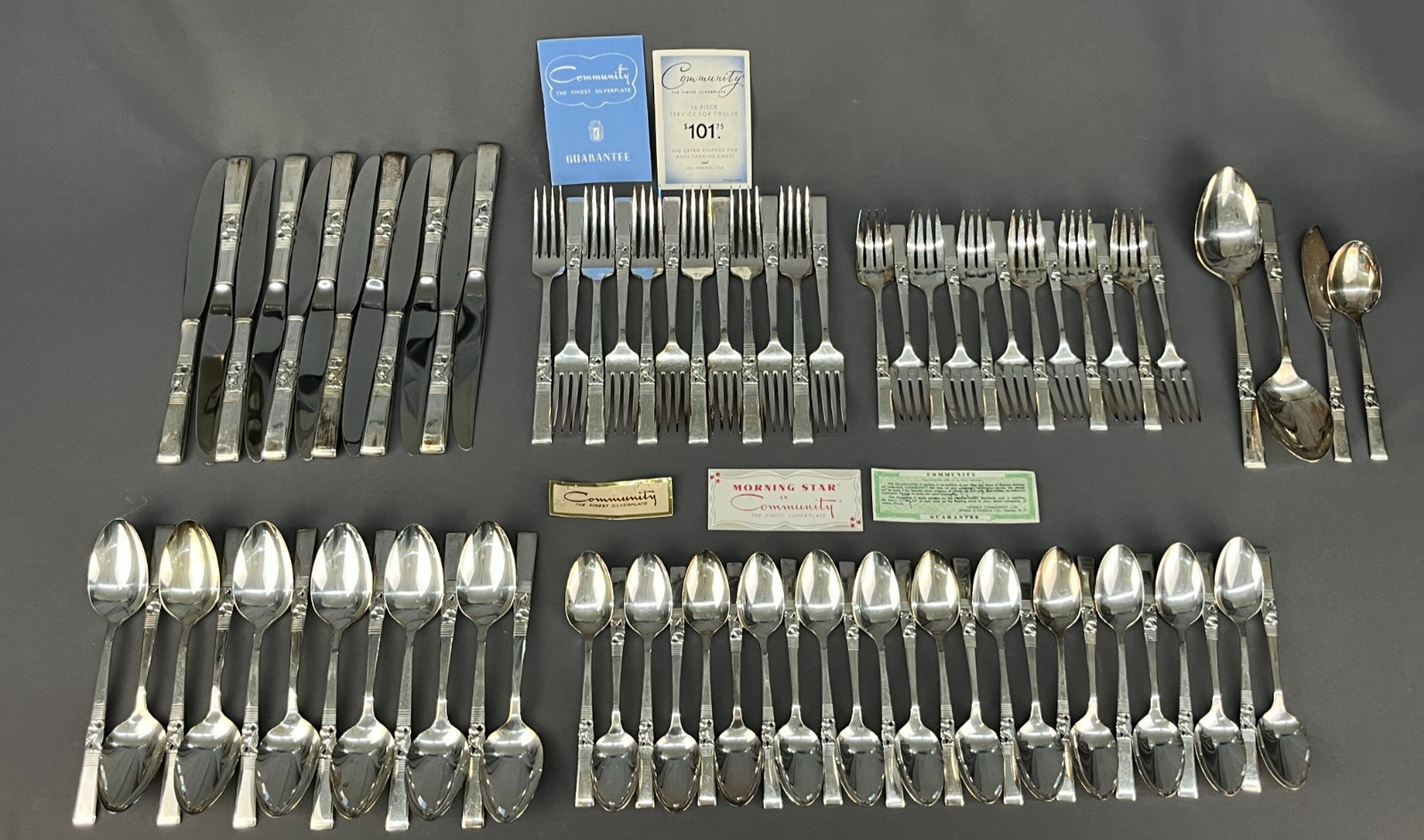 76 pc Oneida Community MORNING STAR Silverplate Flatware Svc for 12