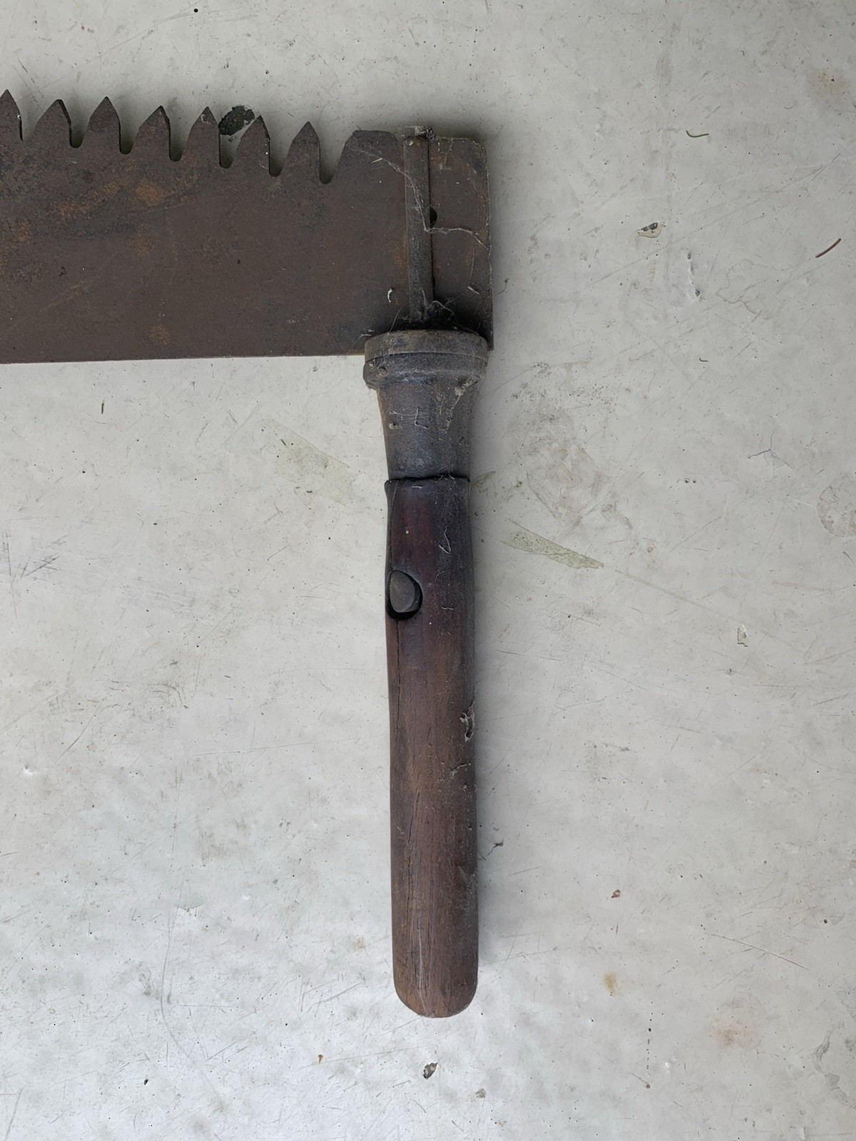 100+ yr old 66″ 2-person tree saw, used, surface rust, wood/metal handle