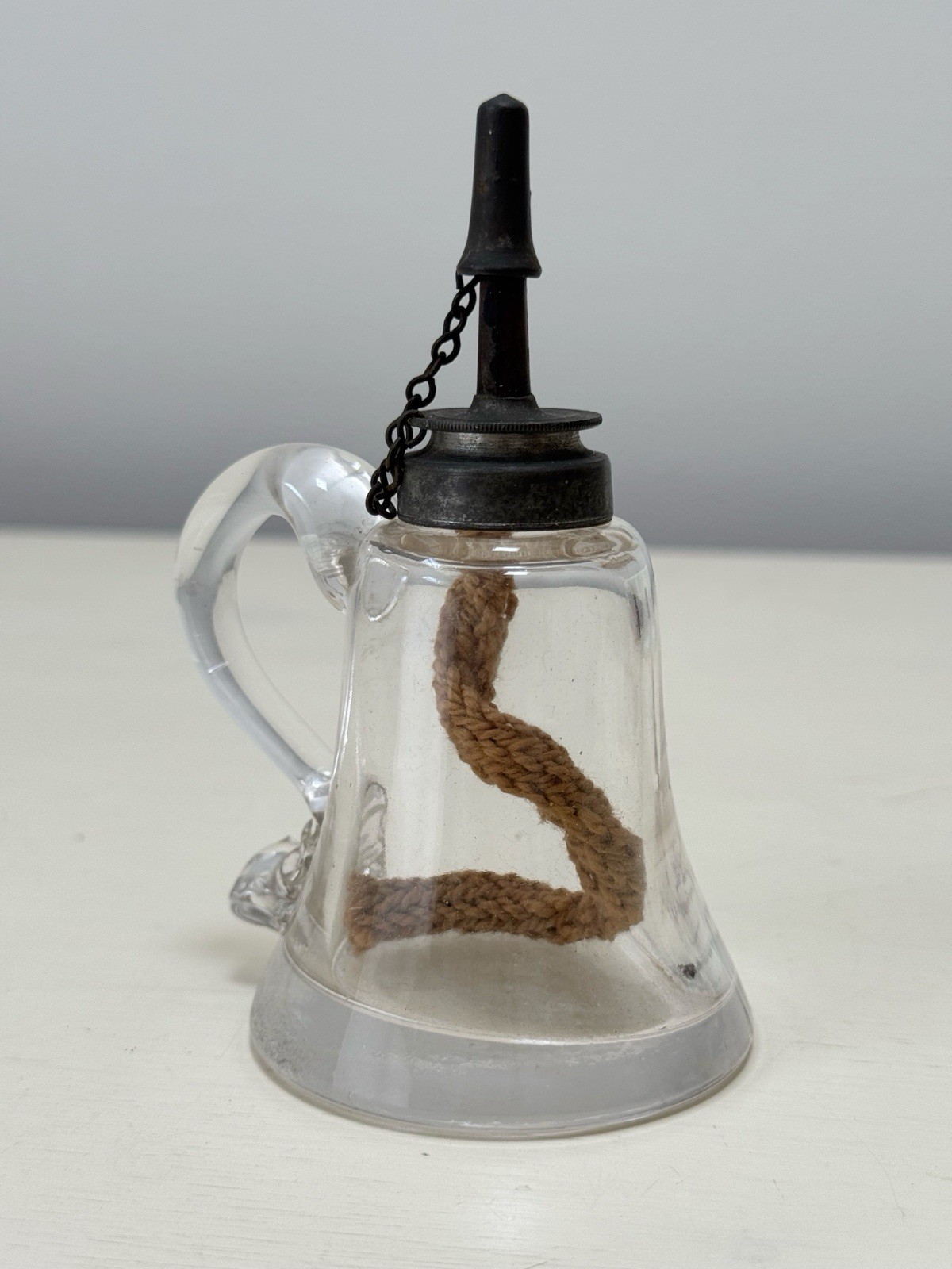 1800’s Primitive Hand Blown Glass Whale Oil Lantern Antique Finger Lamp