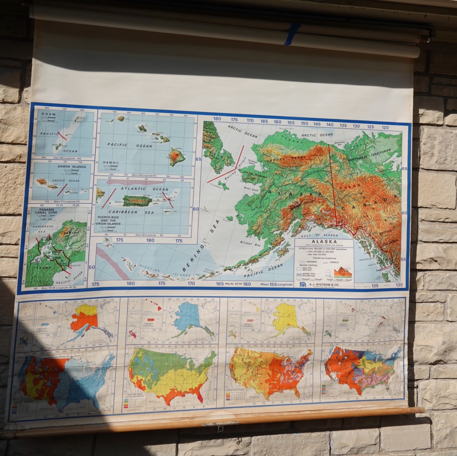 A J NYSTRUM CO. 3 PAGE PULL DOWN CLASSROOM MAP NORTH AMERICA 1970’S